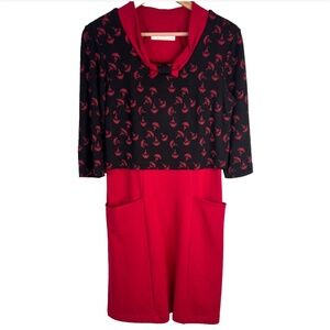 Annie 50 Sweater Dress M Black Red Pockets Bow Collar Mod 60s Indie Canada Made